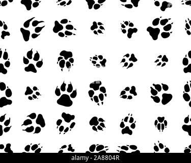 Seamless pattern with  footprints of dogs  on white background Stock Photo