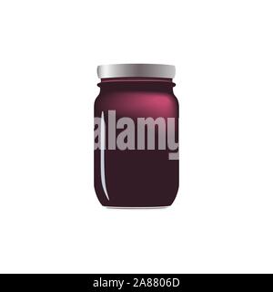 Purple jam jar glass isolated on white background. Mock up of vector jelly jar glass good for presentation of marmelade jar. Stock Vector