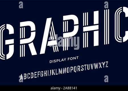 Stencil font. Black and white condensed alphabet and line font Stock Vector