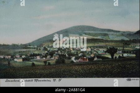 Stamford, Catskill Mountains , New York, USA, landscape and town in a vintage post card ca 1910 Stock Photo