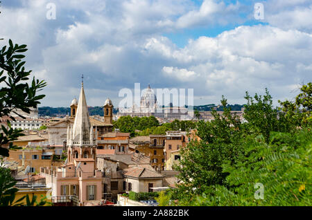 Looking over Rome towards St Peter's Basilica with spire in foreground Stock Photo
