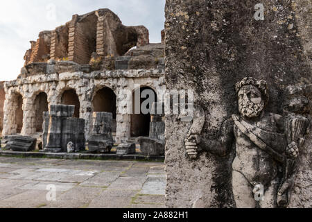 The ruins of the Roman amphitheater located in the Ancient Capua, Caserta, Southern Italy. Stock Photo