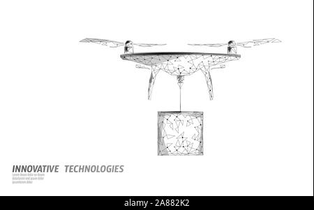 Drone shipping box low poly banner template. Regulation of unmanned aerial vehicles sky delivery. Private zone polygonal vector illustration Stock Vector