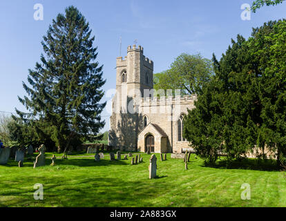 Parish church of St Nicholas in the village of Newton Blossomville, Buckinghamshire; earliest parts date from 12th century, restored in 1862. Stock Photo