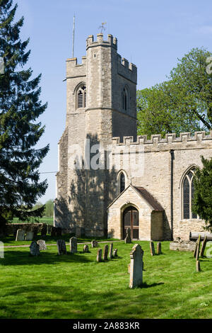 Parish church of St Nicholas in the village of Newton Blossomville, Buckinghamshire; earliest parts date from 12th century, restored in 1862. Stock Photo