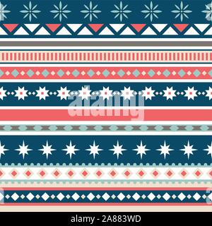 Beautiful seamless pattern with stripes and snowflake. Winter background for Christmas or New Year design. Nordic seamless pattern in scandinavian Stock Vector
