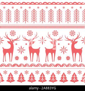 Beautiful seamless pattern with gorgeous deer and snowflake. Winter background for Christmas or New Year design. Vector illustration. Nordic seamless Stock Vector