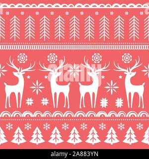 Beautiful seamless pattern with gorgeous deer and snowflake. Winter background for Christmas or New Year design. Vector illustration. Nordic seamless Stock Vector