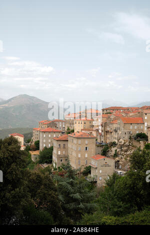 The hilltop town granite buildings of Sartene in the Corse-du-Sud department of France on the island of Corsica. Stock Photo