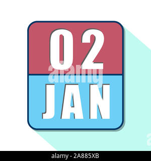 january 2nd. Day 2 of month, Simple calendar icon on white background. Planning. Time management. Set of calendar icons for web design. winter month, Stock Photo