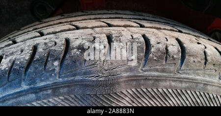 a bump on the tire, damage on the wheel Stock Photo