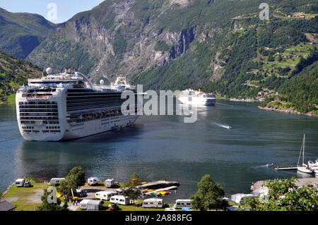 The Crown Princess docked in Geirangerfjord, Norway Europe Stock Photo