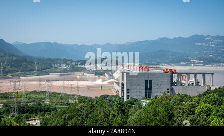 Three gorges dam view a famous hydroelectric dam during summertime in Sandouping Yichang Hubei China Stock Photo