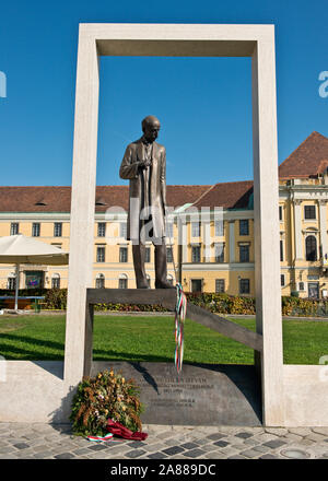 Memorial statue outside the Court Theatre of Buda. Formerly a Carmelite church and monastery. Buda Castle District Stock Photo