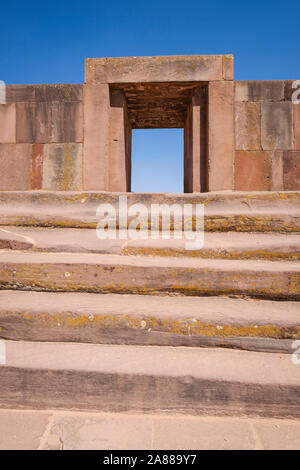 Kalasasaya Temple entrance at Tiwanaku Archeological Complex, Bolivia Stock Photo