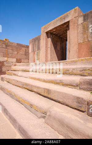 Kalasasaya Temple entrance at Tiwanaku Archeological Complex, Bolivia Stock Photo