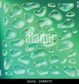 Realistic drops of a rain on a blue background in the form of glass. Abstract set. Vector illustration. Stock Vector