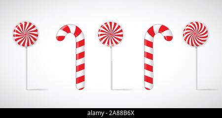 Realistic Sweet Lollipop Candy Set on White Background. Illustration Stock Vector