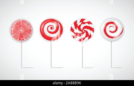 Realistic Sweet Lollipop Candy Set on White Background. Illustration Stock Vector