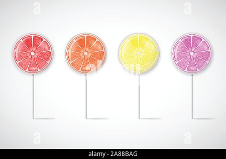 Realistic Sweet Lollipop Candy Set on White Background. Illustration Stock Vector