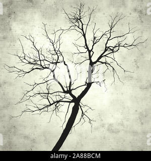 textured stylish old paper background, square, with single burnt tree Stock Photo