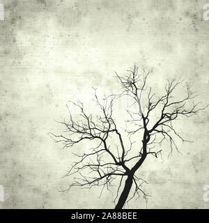 textured stylish old paper background, square, with single burnt tree Stock Photo