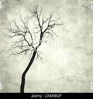 textured stylish old paper background, square, with single burnt tree Stock Photo