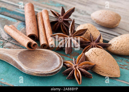 Wintertime cooking spicery and spoon Stock Photo