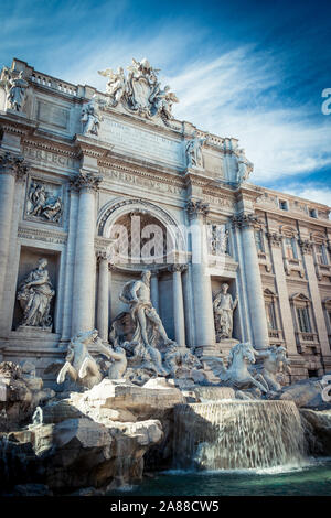The Trevi Fountain, Rome, Italy. The famous Rome landmark, The Trevi Fountain, the largest Baroque fountain in the city. Stock Photo