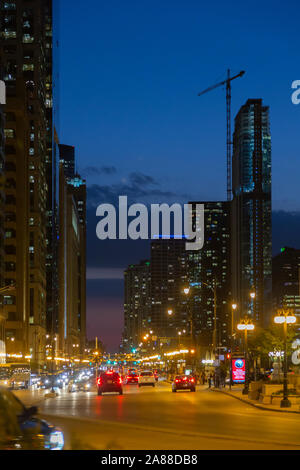 West Wacker Drive at night. The Loop, Chicago, Illinois Stock Photo