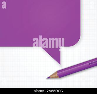 Pencil with speech bubble on grid paper vector background. Stock Vector