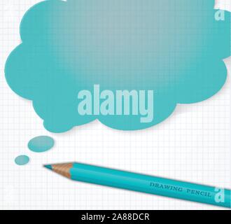Pencil with speech bubble on grid paper vector background. Stock Vector