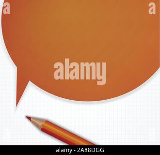 Pencil with speech bubble on grid paper vector background. Stock Vector