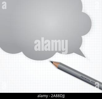 Pencil with speech bubble on grid paper vector background. Stock Vector