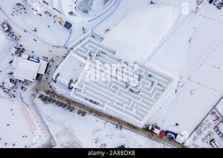 Ice and snow maze, best winter attraction for visitors Zakopane. Stock Photo