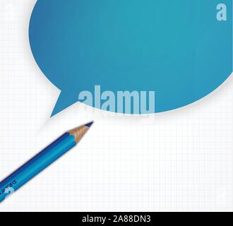 Pencil with speech bubble on grid paper vector background. Stock Vector