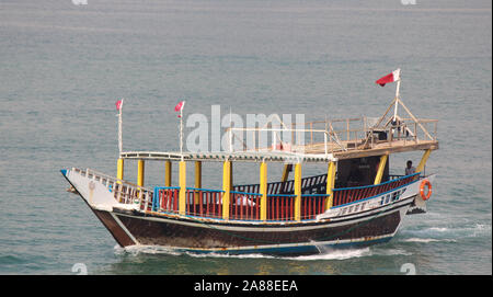 Qatar traditional dhow boats available for boat ride around the city Stock Photo