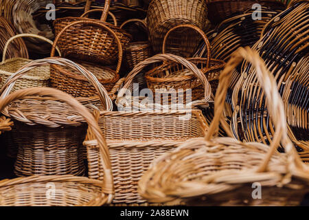 close up of some wicker storage baskets Stock Photo