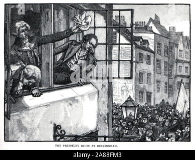 The Priestley Riots in Birmingham 14th to 17th July 1791 Black and White Illustration; Stock Photo
