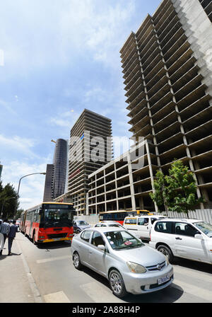 New skyscrapers under constructions in Addis Ababa's city center. Stock Photo