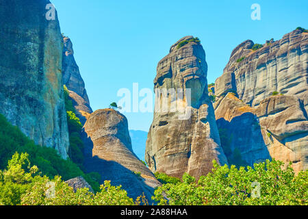 Landscape with cliffs in Meteora, Thessaly, Greece -  Picturesque greek scenery Stock Photo