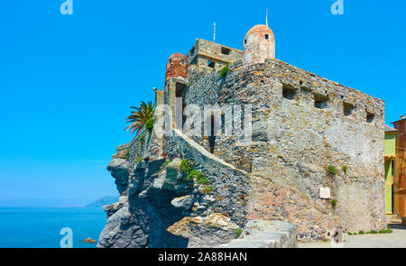 The Dragon Castle on the rock by the sea in Camogli, Liguria, Italy Stock Photo