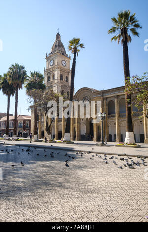 Metropolitan Cathedral of San Sebastian on 14 de Septiembre Square in Cochabamba, Bolivia Stock Photo