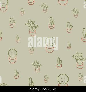 seamless vector pattern with potted succulents doodle Stock Vector