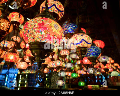 Traditional arabic style multi-colored hanging lanterns. Stock Photo