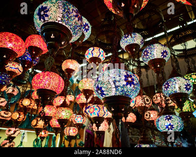 Traditional arabic style multi-colored hanging lanterns. Stock Photo