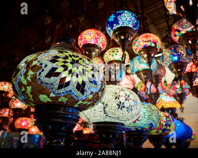 Traditional arabic style multi-colored hanging lanterns. Stock Photo