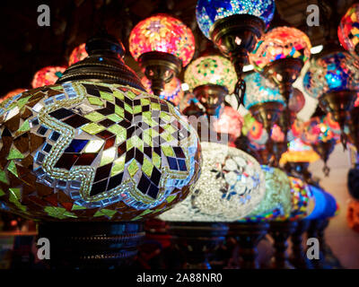 Traditional arabic style multi-colored hanging lanterns. Stock Photo
