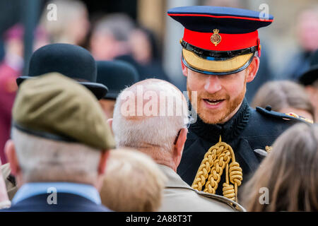 Westminster Abbey, London, UK. 7th Nov 2019. The Duke and Duchess of Sussex visit the Field of remembrance outside Westminster Abbey to commemorate those who have lost their lives in the Armed Forces. It is constructed by veterans and volunteers and organised by the Poppy Factory, which is the country’s leading employment charity for veterans with physical and mental health conditions. Credit: Guy Bell/Alamy Live News Stock Photo