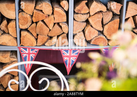 wood stack firewood neatly stacked in the home Stock Photo